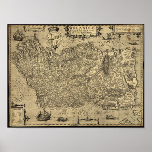 Póster Mapa antiguo de Irlanda 1606