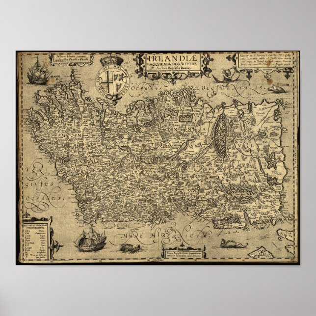 Póster Mapa antiguo de Irlanda 1606 (Frente)