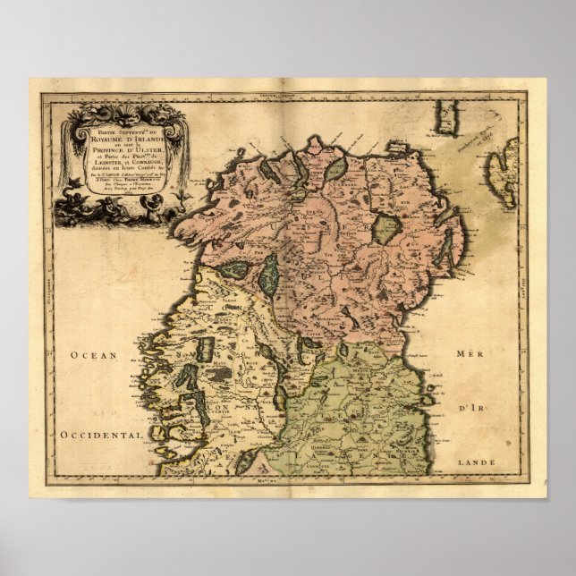 Póster Mapa antiguo de Irlanda del Norte desde 1665 (Frente)
