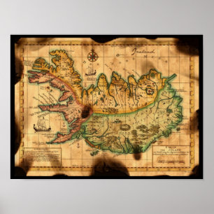 Póster Mapa antiguo de Islandia