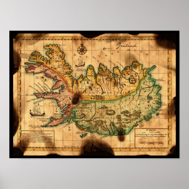 Póster Mapa antiguo de Islandia (Frente)
