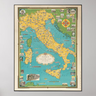 Póster Mapa antiguo de Italia con la Ciudad del Vaticano