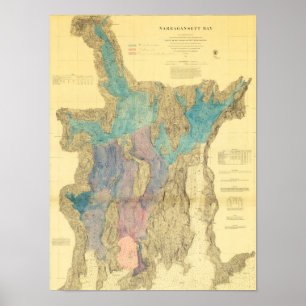 Póster Mapa antiguo de la bahía de Narragansett Rhode Isl