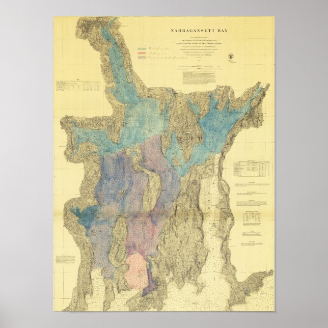Póster Mapa antiguo de la bahía de Narragansett Rhode Isl (Frente)