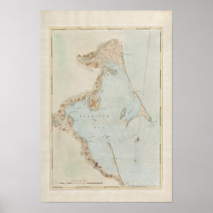 Póster Mapa antiguo de la bahía de Plymouth, Massachusett