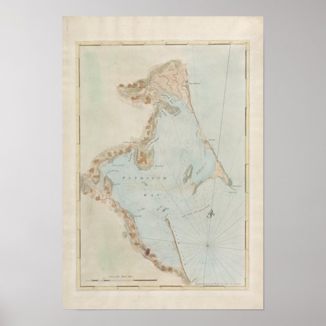 Póster Mapa antiguo de la bahía de Plymouth, Massachusett (Frente)