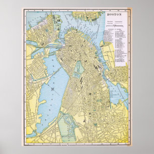 Póster Mapa antiguo de la ciudad de Boston 1888
