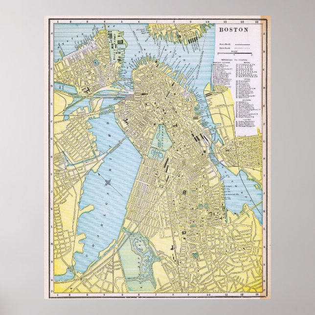 Póster Mapa antiguo de la ciudad de Boston 1888 (Frente)