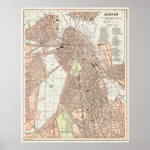 Póster Mapa antiguo de la ciudad de Boston 1893