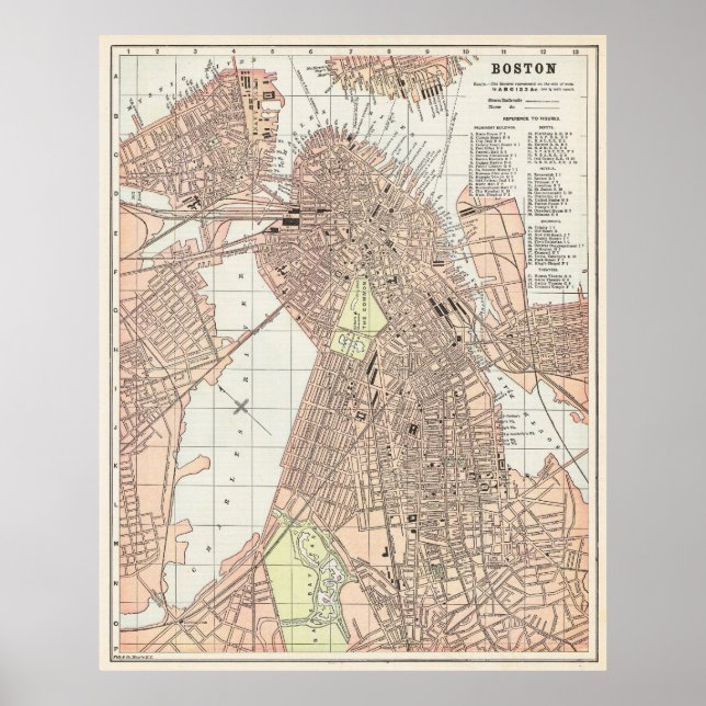 Póster Mapa antiguo de la ciudad de Boston 1893 (Frente)