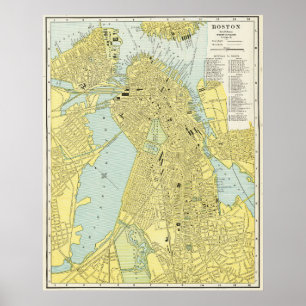 Póster Mapa antiguo de la ciudad de Boston 1899