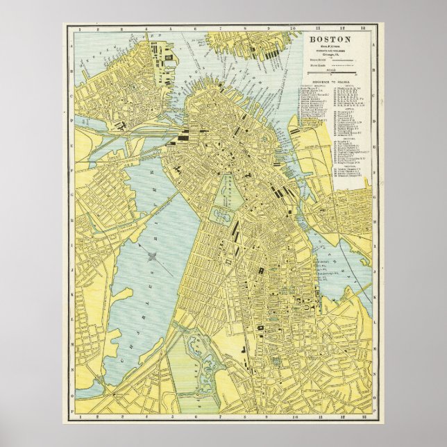 Póster Mapa antiguo de la ciudad de Boston 1899 (Frente)