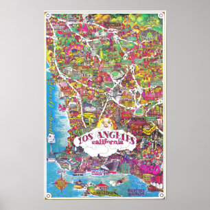 Póster Mapa Antiguo de la Ciudad de Los Ángeles en Califo