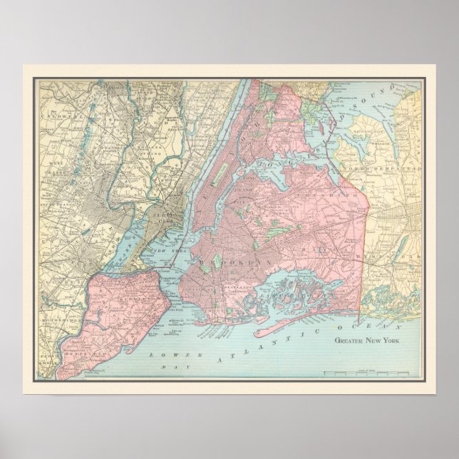 Póster Mapa antiguo de la ciudad de Nueva York (Frente)