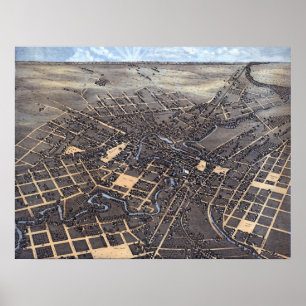 Póster Mapa Antiguo de la Ciudad de San Antonio, Texas, d