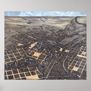 Póster Mapa Antiguo de la Ciudad de San Antonio, Texas, d