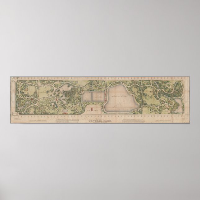 Póster Mapa antiguo de la época de Central Park 1873 (Frente)