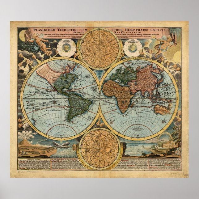 Póster Mapa antiguo de la huella poster medieval del mund (Frente)