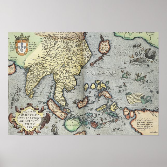 Póster Mapa antiguo de la India | 1592 (Frente)