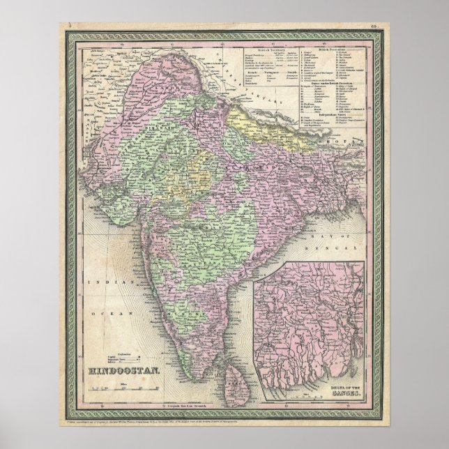 Póster Mapa antiguo de la India, 1853 (Frente)