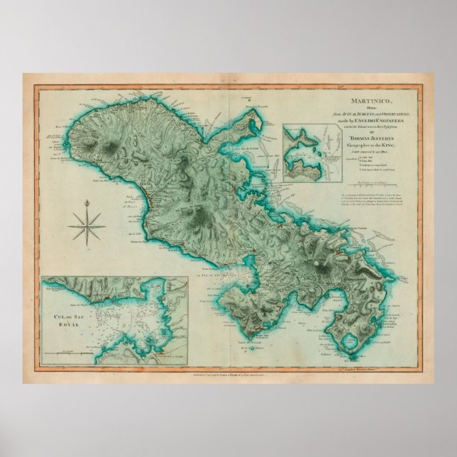 Póster Mapa antiguo de la isla de Martinica (1704) (Frente)