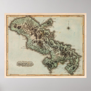Póster Mapa antiguo de la isla de Martinica (1823)