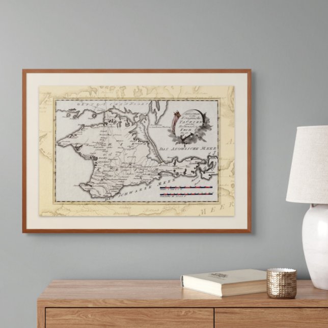 Póster Mapa antiguo de la península de Crimea (Size shown is appox. 30 x 20 inches. Other sizes available. Frame not included.)