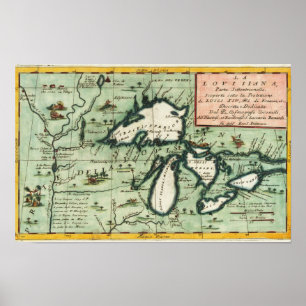 Póster Mapa antiguo de la región de Michigan