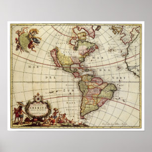 Póster Mapa antiguo de las Américas de Johannes De Ram