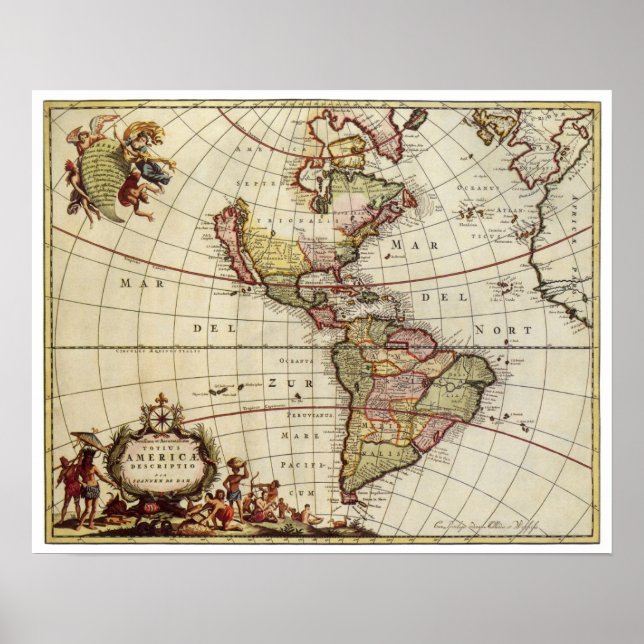 Póster Mapa antiguo de las Américas de Johannes De Ram (Frente)