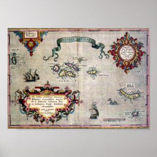 Póster Mapa antiguo de las Azores de 1584 - Réplica