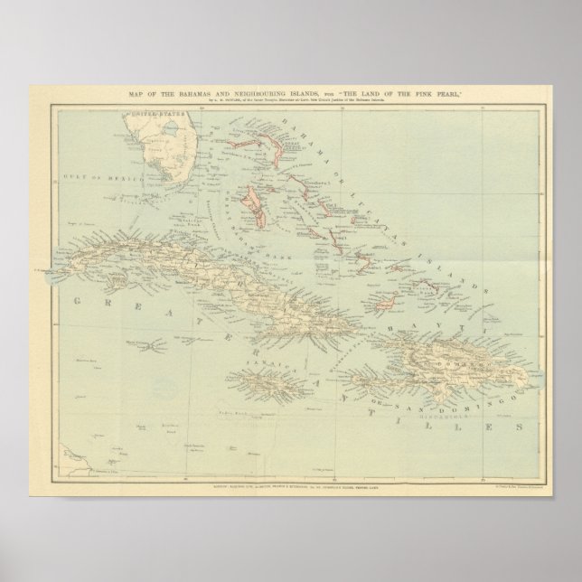 Póster Mapa antiguo de las Islas Bahama (Frente)