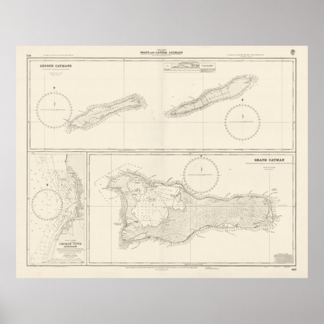 Póster Mapa antiguo de las Islas Caimán (1880) Viejo Caim (Frente)