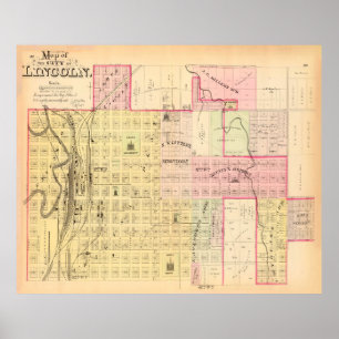 Póster Mapa antiguo de Lincoln NE (1885) Vintage Nebraska