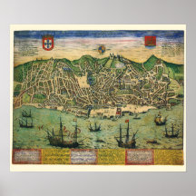 Mapa Antiguo de Lisboa, Portugal por Braun/Hogenbe