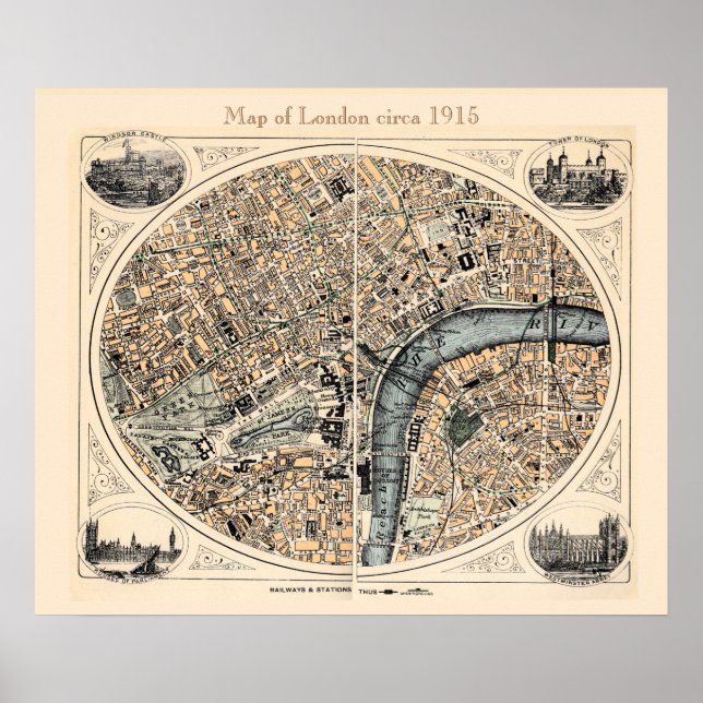 Póster Mapa antiguo de Londres (Frente)