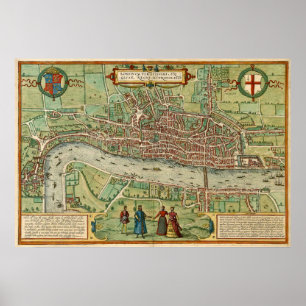 Póster Mapa antiguo de Londres por Braun & Hogenberg