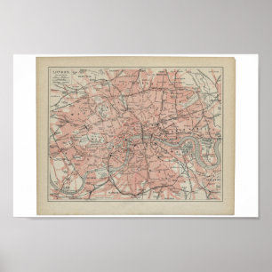 Póster Mapa antiguo de Londres, siglo XIX