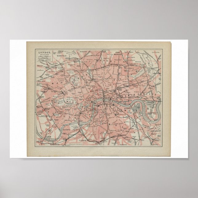Póster Mapa antiguo de Londres, siglo XIX (Frente)