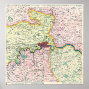 Póster Mapa antiguo de Londres y alrededores, 1764