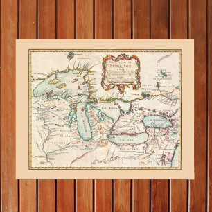 Póster Mapa antiguo de los Grandes Lagos