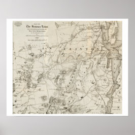 Póster Mapa antiguo de los lagos Saranac Nueva York