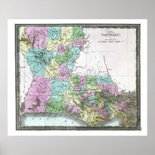 Póster Mapa antiguo de Louisiana de 1848
