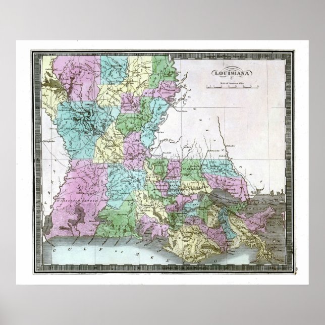 Póster Mapa antiguo de Louisiana de 1848 (Frente)