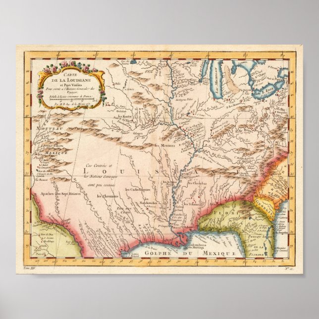 Póster Mapa antiguo de Luisiana 1760 (Frente)