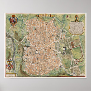 Póster Mapa antiguo de Madrid, España