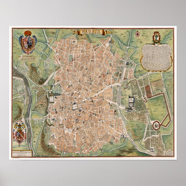 Póster Mapa antiguo de Madrid, España (Frente)