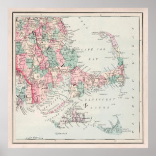Póster Mapa antiguo de MAMÁES de bacalao del Cabo (1878)