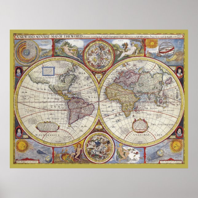 Póster Mapa antiguo de mapas del mundo antiguo (Frente)