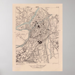 Póster Mapa antiguo de Metz Francia (1943)